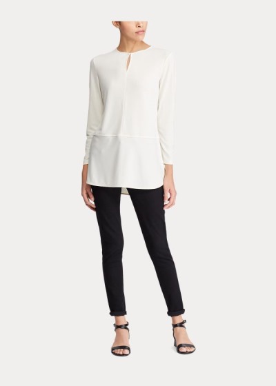 Tops Ralph Lauren Mujer Creme - Keyhole Jersey - TQKFW9071